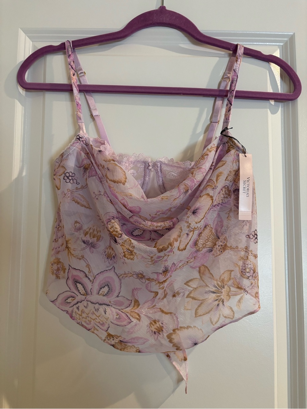 Victoria's Secret Lavender & Gold Floral Lace Cowl Cami